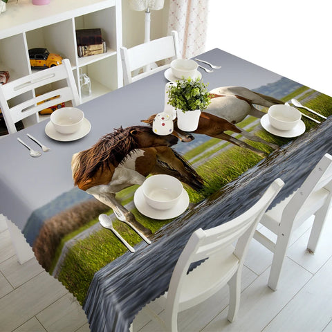 3D African Steppe Wild Horse Pattern Table Cloth