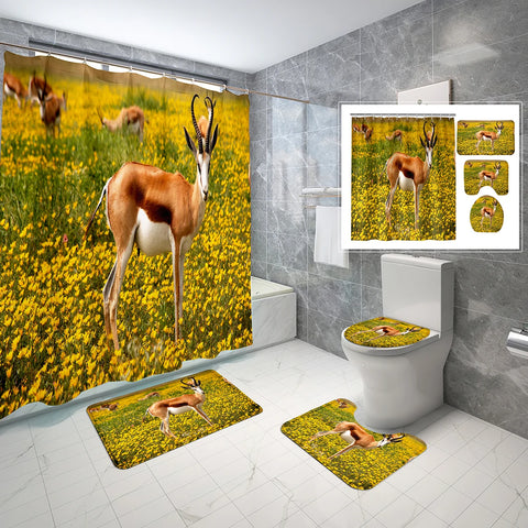 4 Pcs Antelope Shower Curtain Sets