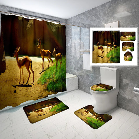 4 Pcs Antelope Shower Curtain Sets