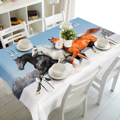 3D African Steppe Wild Horse Pattern Table Cloth