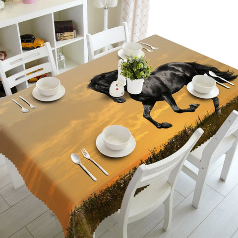 3D African Steppe Wild Horse Pattern Table Cloth