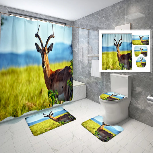 4 Pcs Antelope Shower Curtain Sets