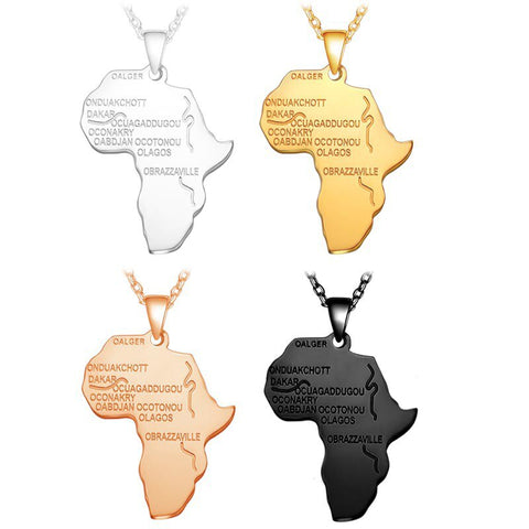 Africa Map Gold Color Stainless Steel Pendant Necklace for Men Women Chain Necklace Fashion African Map Pendant Hip Hop Jewelry