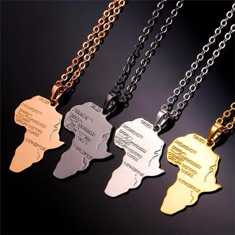 Africa Map Gold Color Stainless Steel Pendant Necklace for Men Women Chain Necklace Fashion African Map Pendant Hip Hop Jewelry