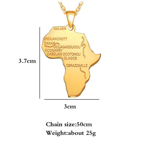 Africa Map Gold Color Stainless Steel Pendant Necklace for Men Women Chain Necklace Fashion African Map Pendant Hip Hop Jewelry