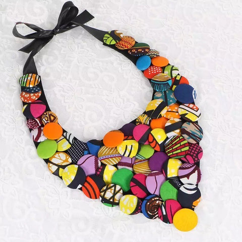 Ankara print button necklace