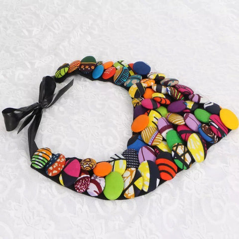 Ankara print button necklace