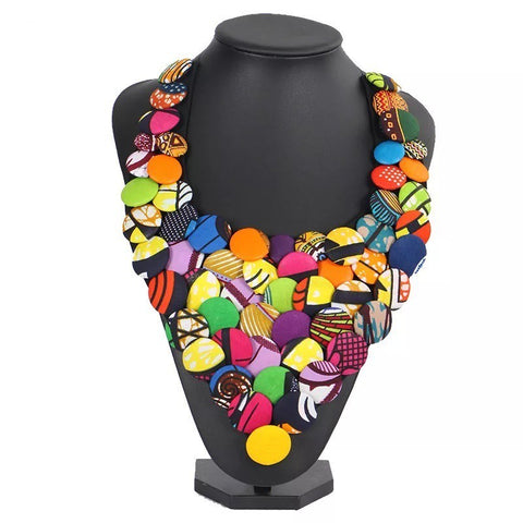 Ankara print button necklace