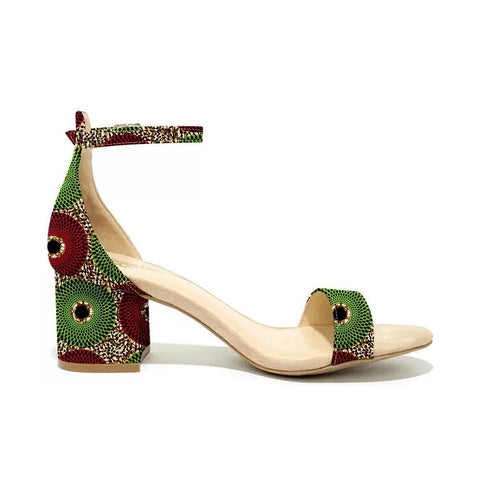 Ankara wax print block heel sandal