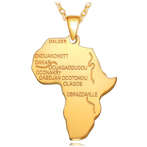 Africa Map Gold Color Stainless Steel Pendant Necklace for Men Women Chain Necklace Fashion African Map Pendant Hip Hop Jewelry