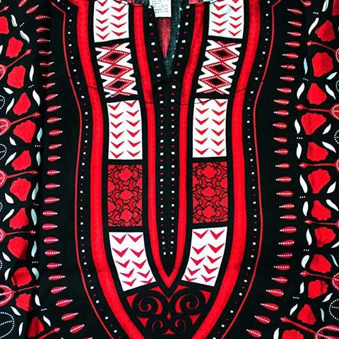 Black red African dashiki unisex shirt - free size