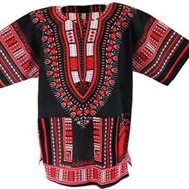 Black red African dashiki unisex shirt - free size