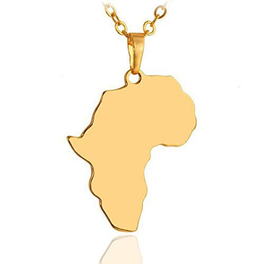 Africa Map Gold Color Stainless Steel Pendant Necklace for Men Women Chain Necklace Fashion African Map Pendant Hip Hop Jewelry