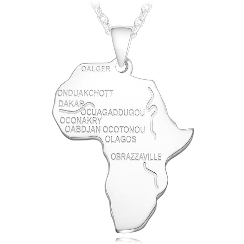 Africa Map Gold Color Stainless Steel Pendant Necklace for Men Women Chain Necklace Fashion African Map Pendant Hip Hop Jewelry