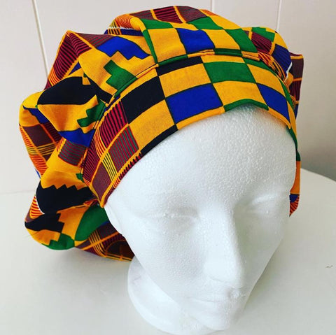 African Fabric Surgical Cap, Medical OR Nurse hat made with Ankara fabric, wax print hair Bonnet.