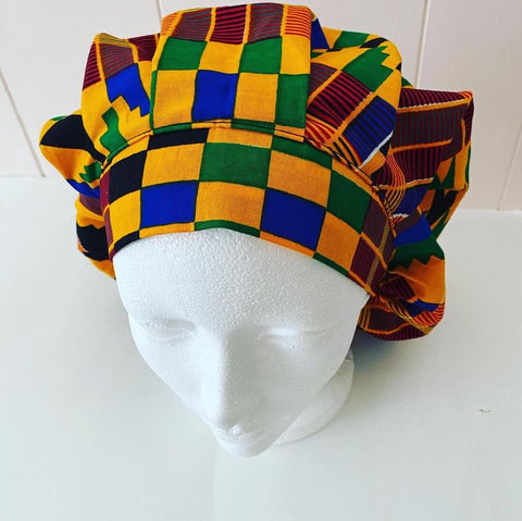 African Fabric Surgical Cap, Medical OR Nurse hat made with Ankara fabric, wax print hair Bonnet.