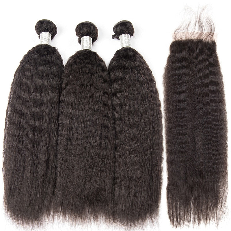 Yaki Human Hair Bundles with Closure 3pcs