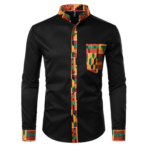 Dashiki African Men's t Patchwork Pocket Shirt