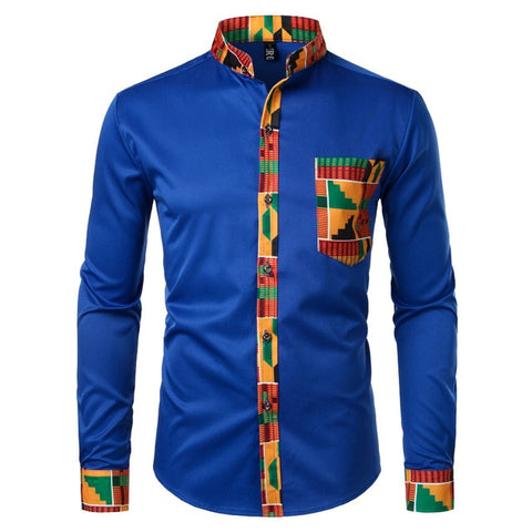 Dashiki African Men's t Patchwork Pocket Shirt