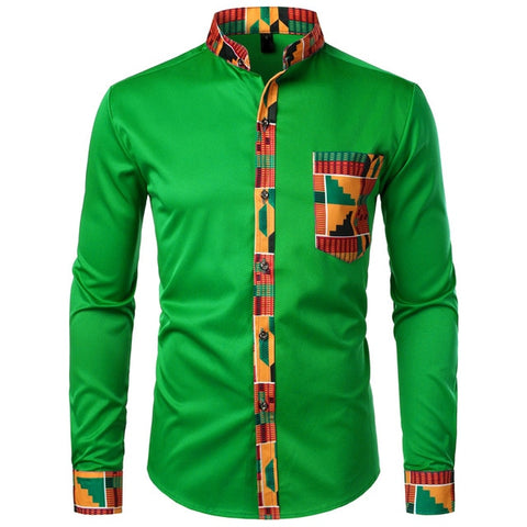 Dashiki African Men's t Patchwork Pocket Shirt