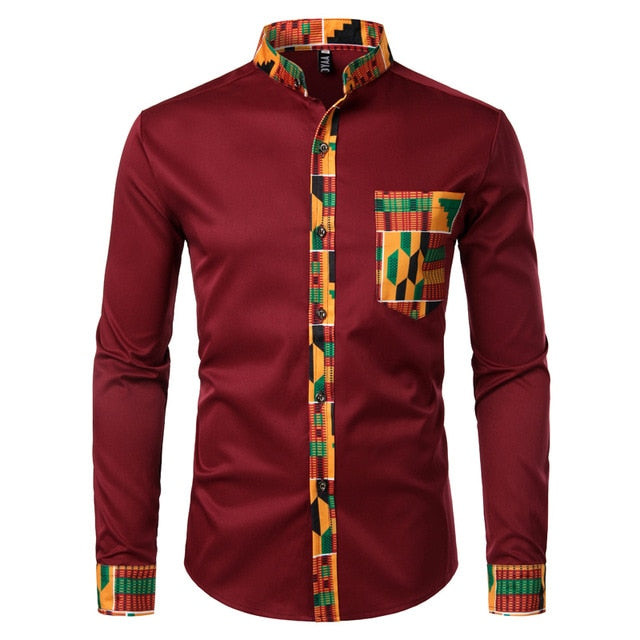 Dashiki African Men's t Patchwork Pocket Shirt