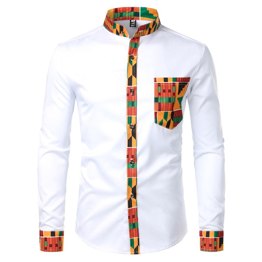 Dashiki African Men's t Patchwork Pocket Shirt