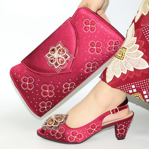 Hot selling African beautiful peach Shoes And Bag Set