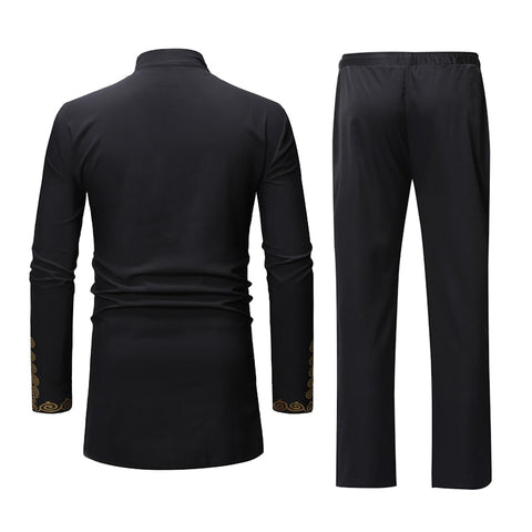 Black Mandarin Collar Top Pant Set